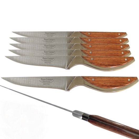 6 couteaux steak de table Dozorme à manche en bois exotique