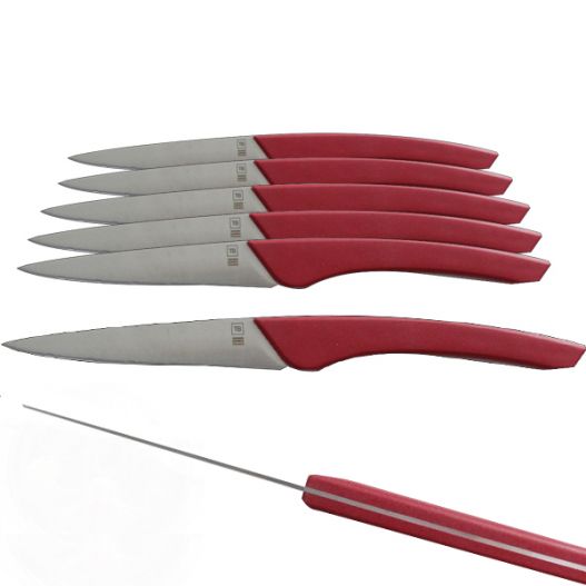 Lot 6 couteaux Bistrot manche polymère rouge fabrication française
